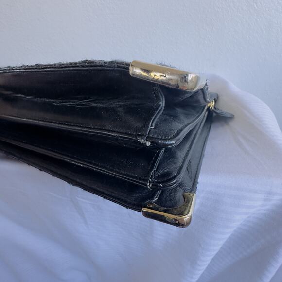 Vintage Delane Handbag Fashion Italy Black Eel Briefcase Amiet Brass Hardware - Picture 5 of 11